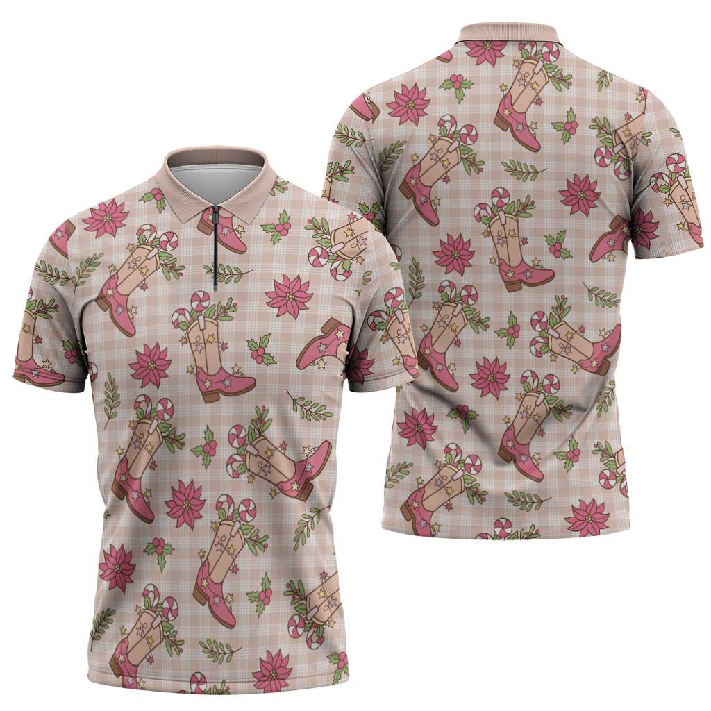 Beige Paniolo Palaka Hawaiian Cowgirl Christmas Zipper Polo Shirt LT9 - Polynesian Pride