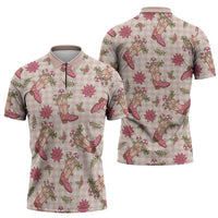 Beige Paniolo Palaka Hawaiian Cowgirl Christmas Zipper Polo Shirt LT9 - Polynesian Pride