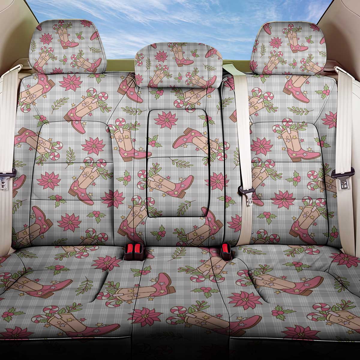 Gray Paniolo Palaka Hawaiian Cowgirl Christmas Back Car Seat Cover LT9 One Size Gray - Polynesian Pride