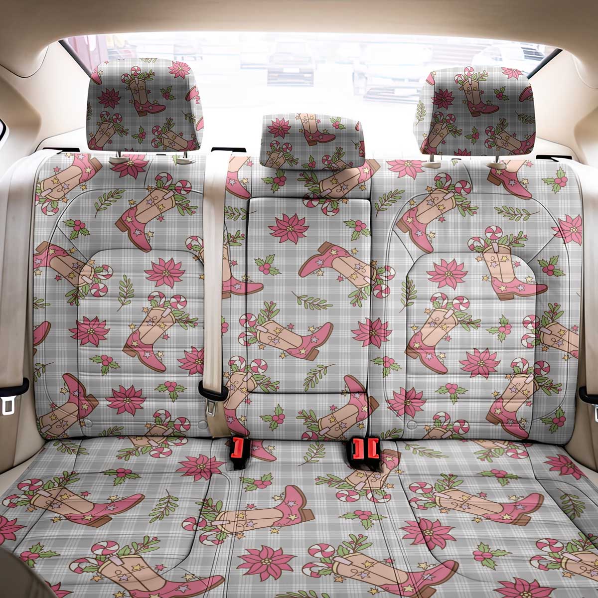 Gray Paniolo Palaka Hawaiian Cowgirl Christmas Back Car Seat Cover LT9 - Polynesian Pride