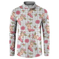 Gray Paniolo Palaka Hawaiian Cowgirl Christmas Button Sweatshirt - Polynesian Pride