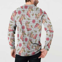 Gray Paniolo Palaka Hawaiian Cowgirl Christmas Button Sweatshirt - Polynesian Pride