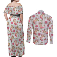 Gray Paniolo Palaka Hawaiian Cowgirl Christmas Couples Matching Off Shoulder Maxi Dress and Long Sleeve Button Shirt LT9 - Polynesian Pride