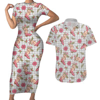 Gray Paniolo Palaka Hawaiian Cowgirl Christmas Couples Matching Short Sleeve Bodycon Dress and Hawaiian Shirt LT9 Gray - Polynesian Pride