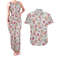 Gray Paniolo Palaka Hawaiian Cowgirl Christmas Couples Matching Tank Maxi Dress and Hawaiian Shirt LT9 Gray - Polynesian Pride