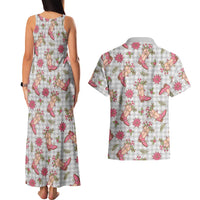 Gray Paniolo Palaka Hawaiian Cowgirl Christmas Couples Matching Tank Maxi Dress and Hawaiian Shirt LT9 - Polynesian Pride