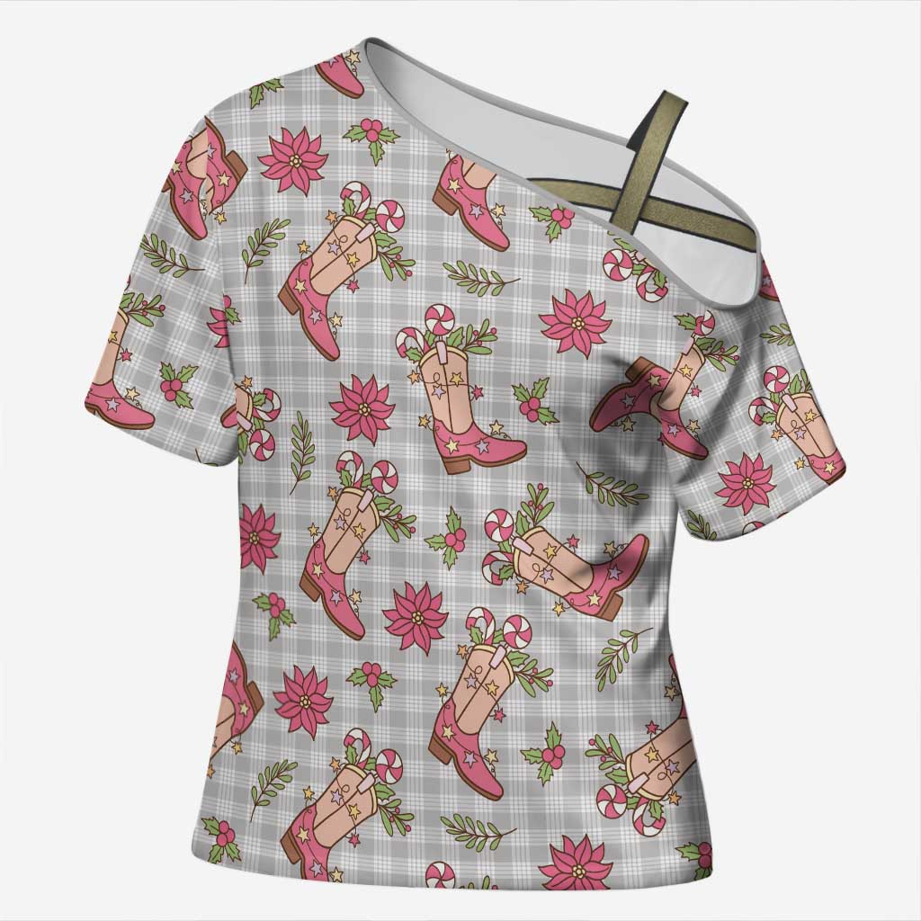 Gray Paniolo Palaka Hawaiian Cowgirl Christmas Cross Shoulder Shirt LT9 Female Gray - Polynesian Pride
