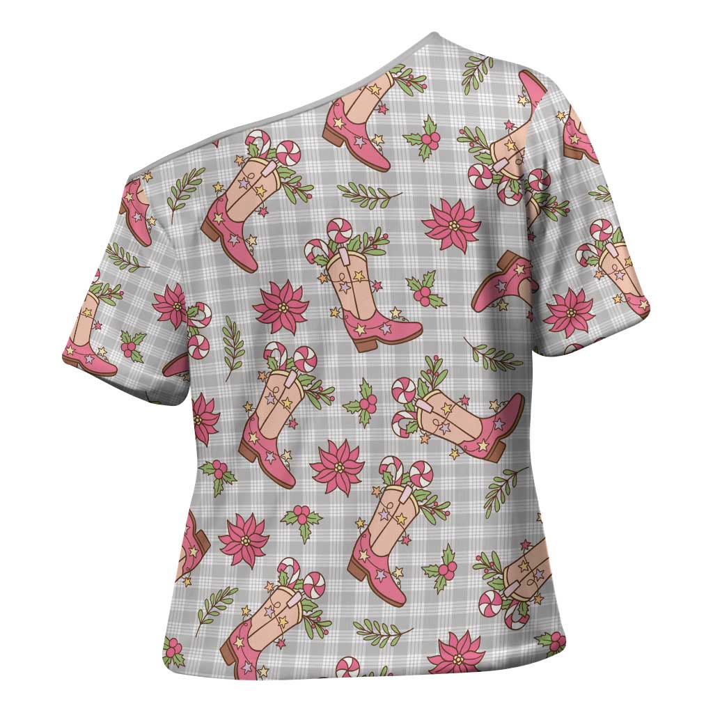 Gray Paniolo Palaka Hawaiian Cowgirl Christmas Cross Shoulder Shirt LT9 - Polynesian Pride