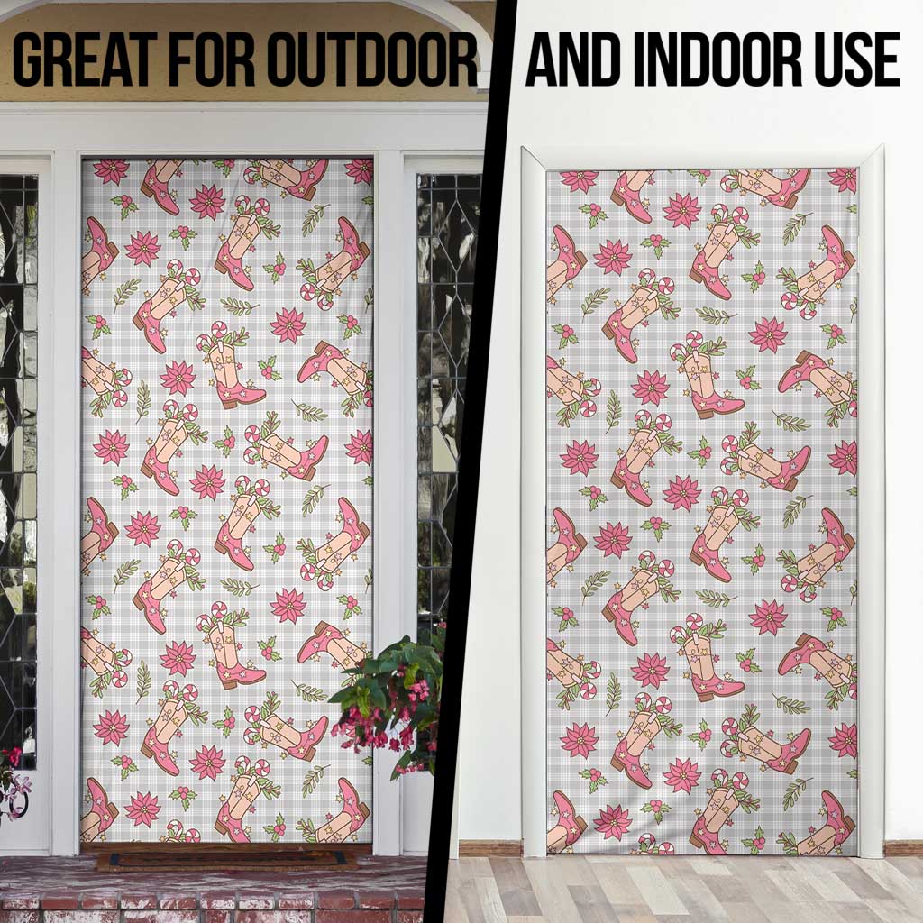 Gray Paniolo Palaka Hawaiian Cowgirl Christmas Door Cover LT9 - Polynesian Pride