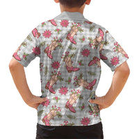 Gray Paniolo Palaka Hawaiian Cowgirl Christmas Family Matching Long Sleeve Bodycon Dress and Hawaiian Shirt LT9 - Polynesian Pride
