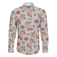 Gray Paniolo Palaka Hawaiian Cowgirl Christmas Family Matching Mermaid Dress and Hawaiian Shirt LT9 Dad's Shirt - Long Sleeve Gray - Polynesian Pride