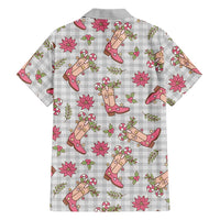 Gray Paniolo Palaka Hawaiian Cowgirl Christmas Family Matching Off The Shoulder Long Sleeve Dress and Hawaiian Shirt LT9 - Polynesian Pride