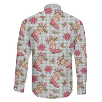 Gray Paniolo Palaka Hawaiian Cowgirl Christmas Family Matching Off The Shoulder Long Sleeve Dress and Hawaiian Shirt LT9 - Polynesian Pride