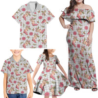 Gray Paniolo Palaka Hawaiian Cowgirl Christmas Family Matching Off Shoulder Maxi Dress and Hawaiian Shirt LT9 - Polynesian Pride