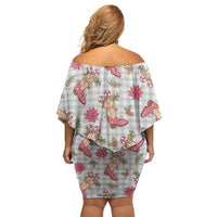 Gray Paniolo Palaka Hawaiian Cowgirl Christmas Family Matching Off Shoulder Short Dress and Hawaiian Shirt LT9 - Polynesian Pride
