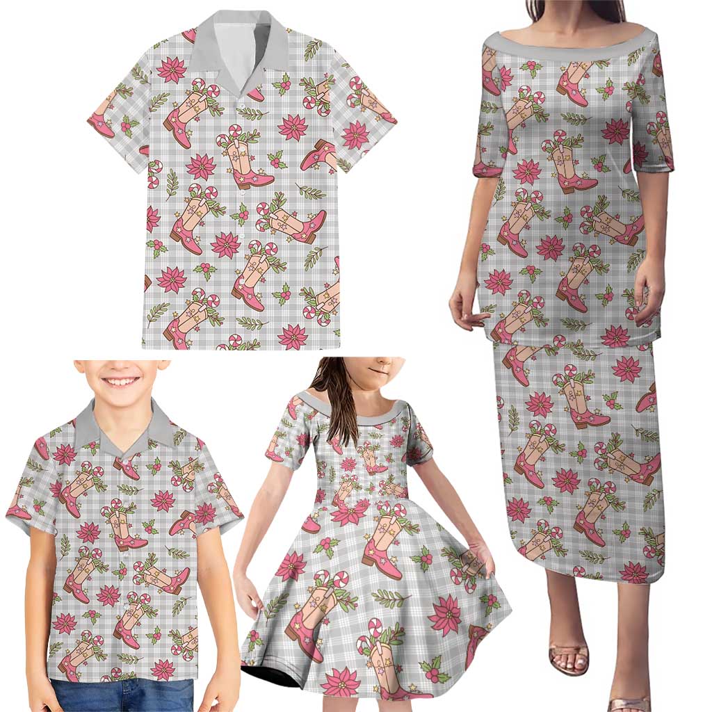 Gray Paniolo Palaka Hawaiian Cowgirl Christmas Family Matching Puletasi and Hawaiian Shirt - Polynesian Pride