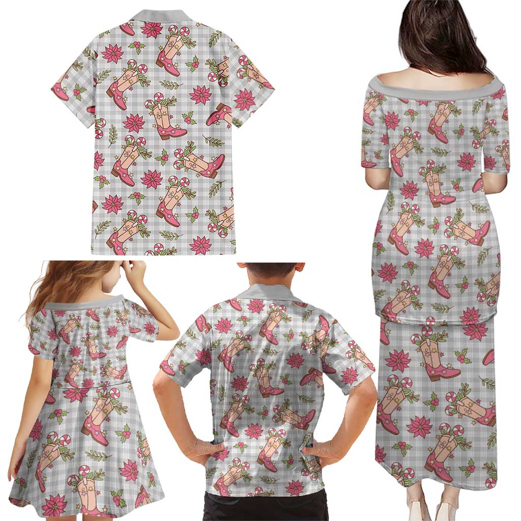 Gray Paniolo Palaka Hawaiian Cowgirl Christmas Family Matching Puletasi and Hawaiian Shirt LT9 - Polynesian Pride