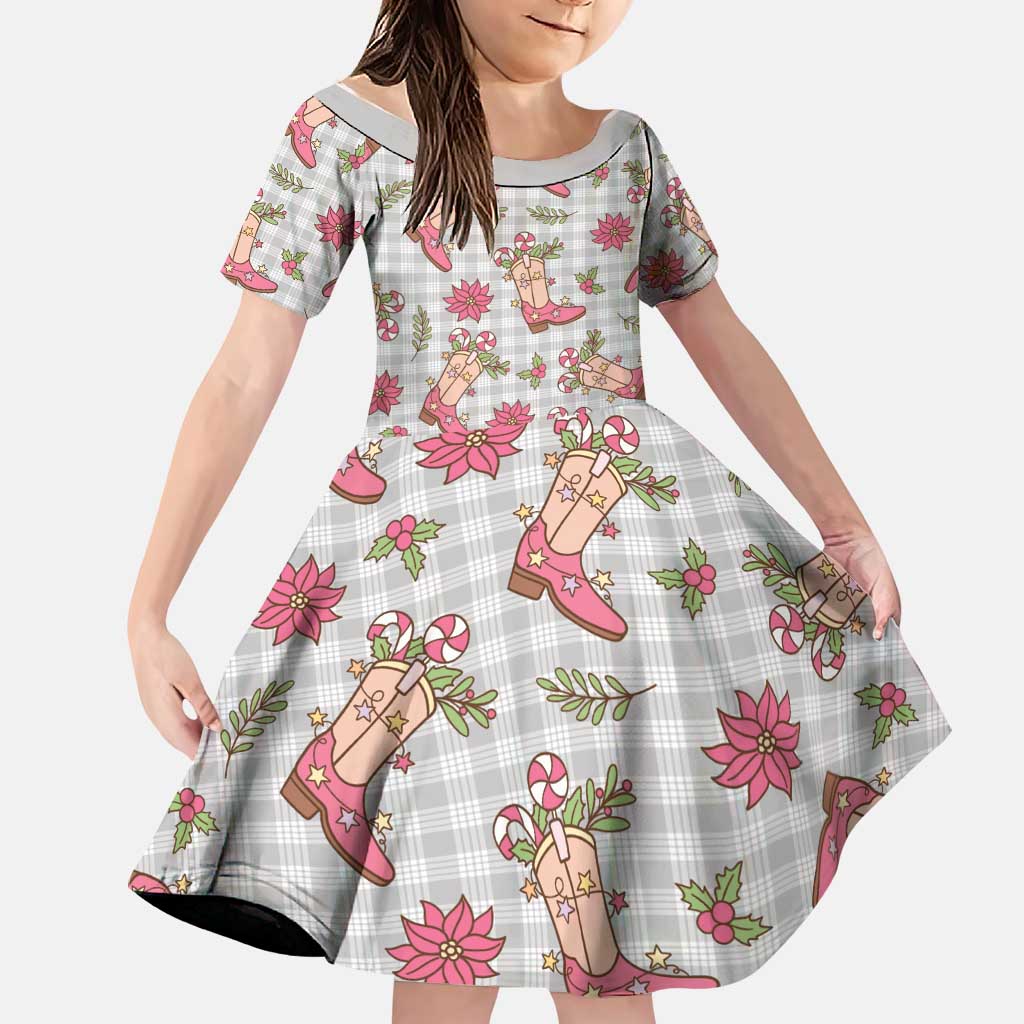 Gray Paniolo Palaka Hawaiian Cowgirl Christmas Family Matching Summer Maxi Dress and Hawaiian Shirt LT9 Daughter's Dress Gray - Polynesian Pride
