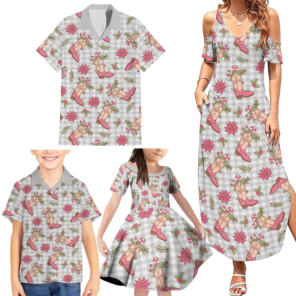 Gray Paniolo Palaka Hawaiian Cowgirl Christmas Family Matching Summer Maxi Dress and Hawaiian Shirt LT9 - Polynesian Pride