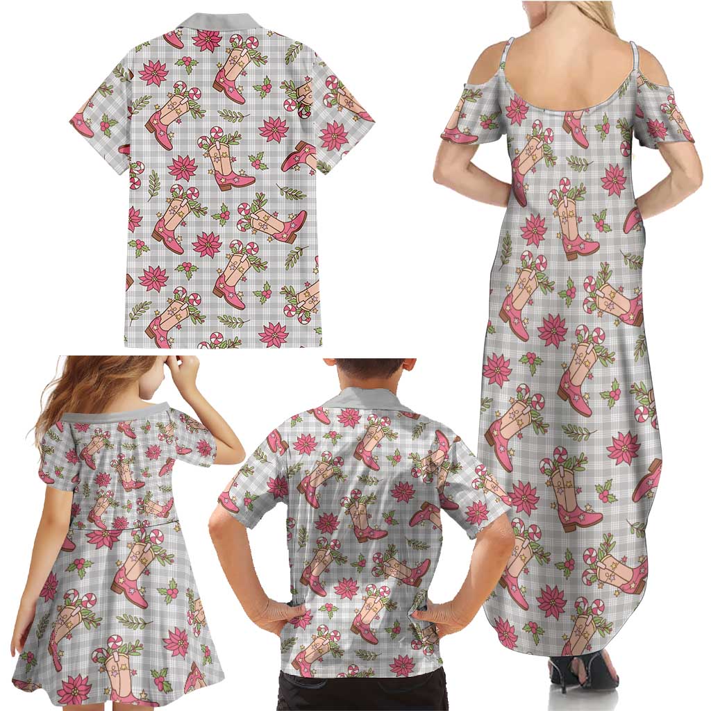 Gray Paniolo Palaka Hawaiian Cowgirl Christmas Family Matching Summer Maxi Dress and Hawaiian Shirt LT9 - Polynesian Pride