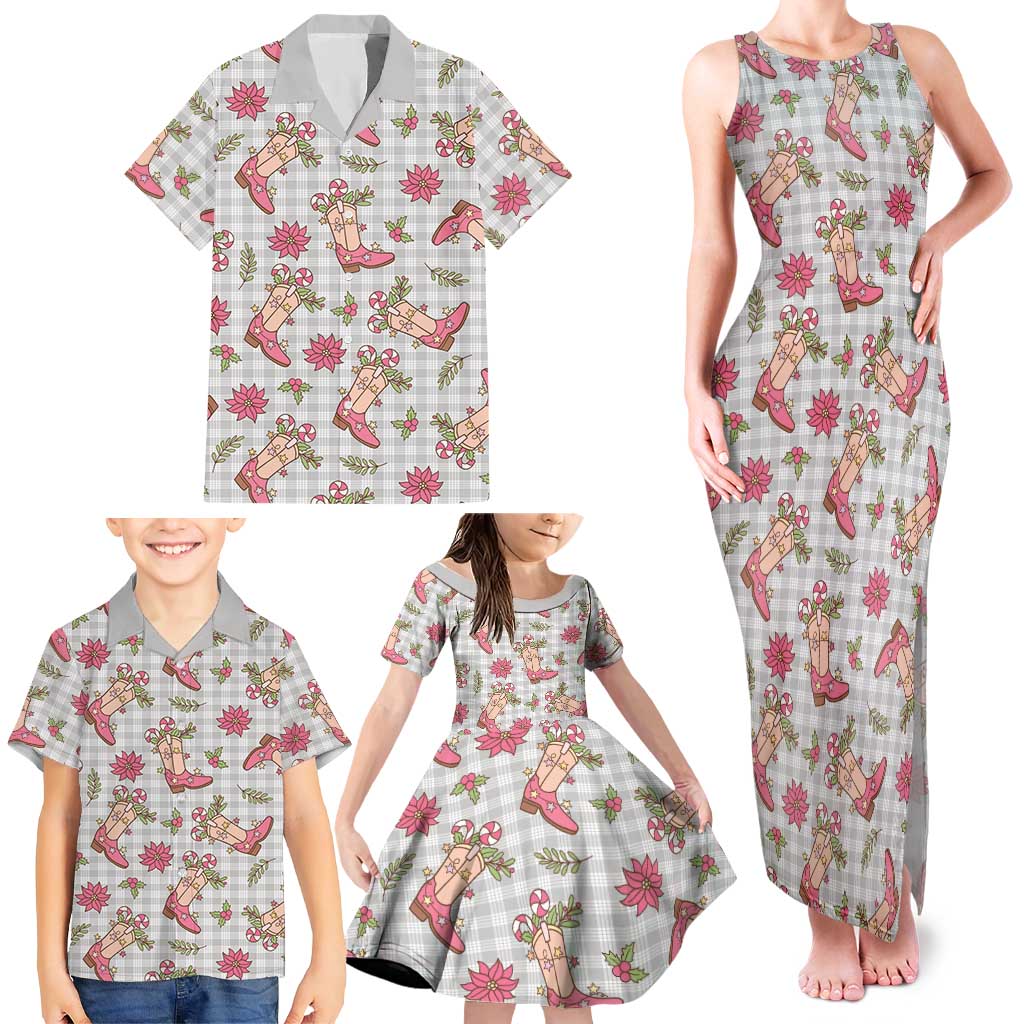 Gray Paniolo Palaka Hawaiian Cowgirl Christmas Family Matching Tank Maxi Dress and Hawaiian Shirt - Polynesian Pride