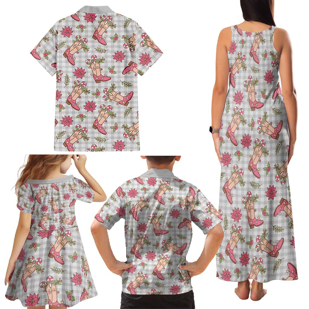 Gray Paniolo Palaka Hawaiian Cowgirl Christmas Family Matching Tank Maxi Dress and Hawaiian Shirt LT9 - Polynesian Pride