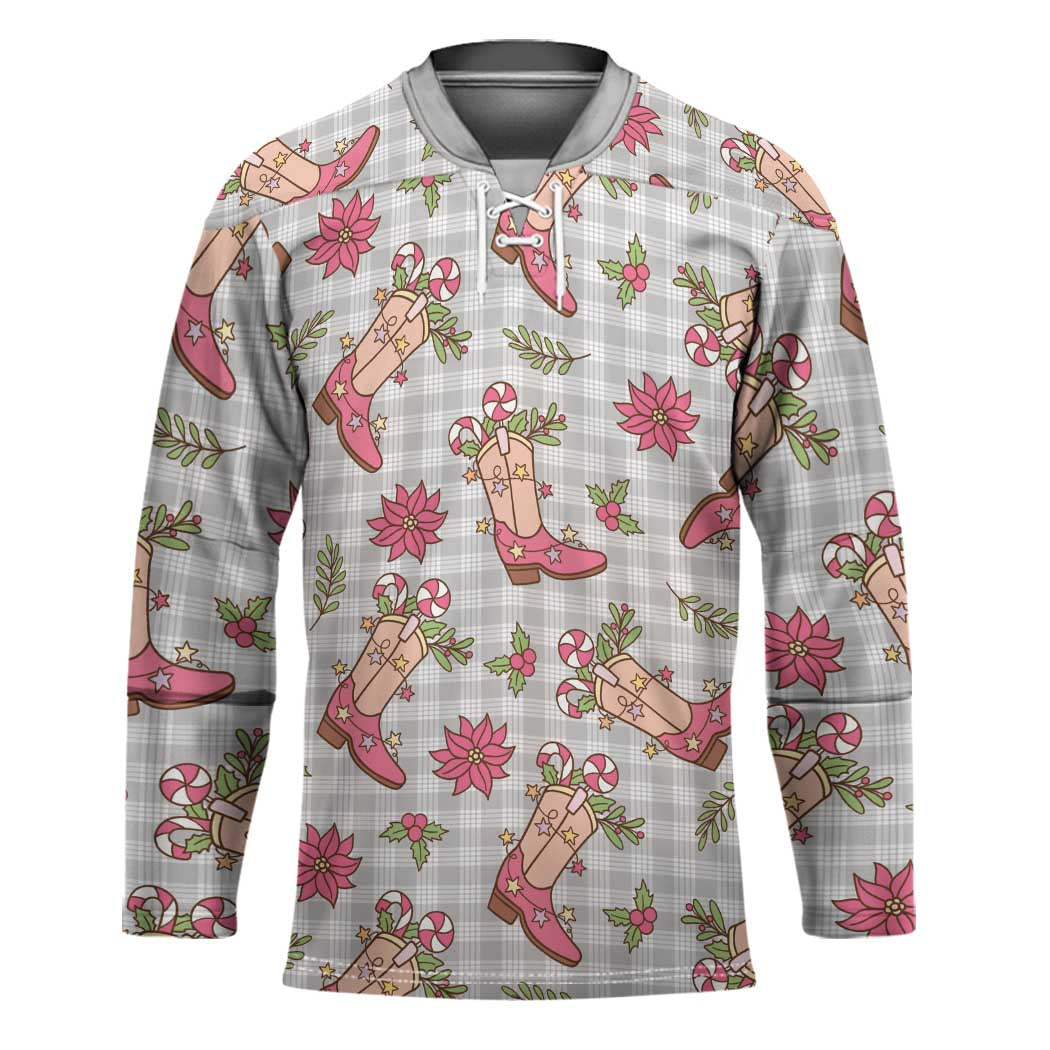 Gray Paniolo Palaka Hawaiian Cowgirl Christmas Hockey Jersey LT9 Unisex Gray - Polynesian Pride