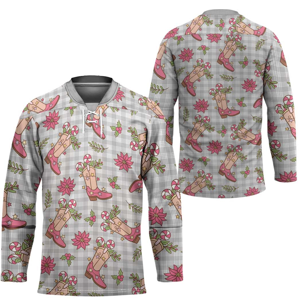 Gray Paniolo Palaka Hawaiian Cowgirl Christmas Hockey Jersey LT9 - Polynesian Pride