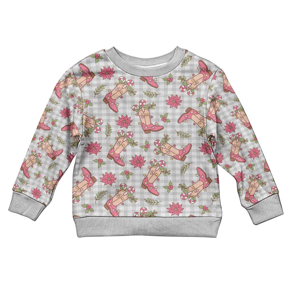 Gray Paniolo Palaka Hawaiian Cowgirl Christmas Kid Ugly Christmas Sweater - Polynesian Pride