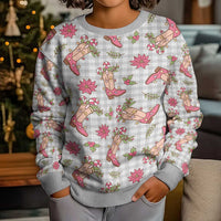 Gray Paniolo Palaka Hawaiian Cowgirl Christmas Kid Ugly Christmas Sweater LT9 - Polynesian Pride