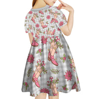 Gray Paniolo Palaka Hawaiian Cowgirl Christmas Kid Short Sleeve Dress LT9 - Polynesian Pride