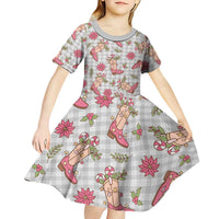 Gray Paniolo Palaka Hawaiian Cowgirl Christmas Kid Short Sleeve Dress LT9 - Polynesian Pride