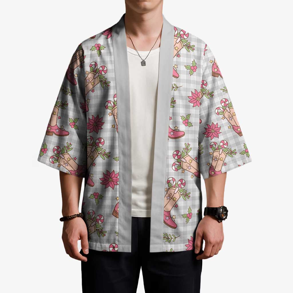 Gray Paniolo Palaka Hawaiian Cowgirl Christmas Kimono - Polynesian Pride