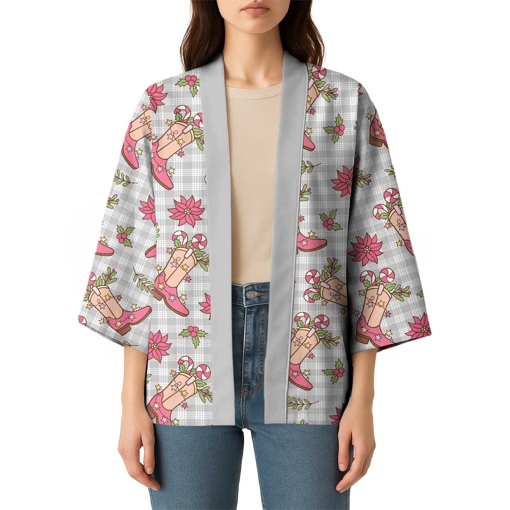 Gray Paniolo Palaka Hawaiian Cowgirl Christmas Kimono - Polynesian Pride