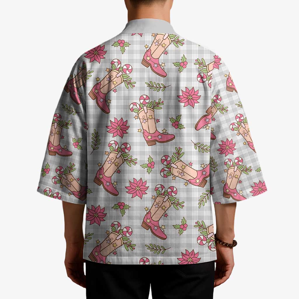 Gray Paniolo Palaka Hawaiian Cowgirl Christmas Kimono - Polynesian Pride