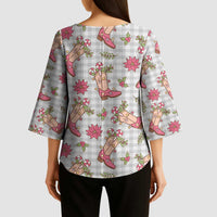 Gray Paniolo Palaka Hawaiian Cowgirl Christmas Kimono Sleeve Blouse - Polynesian Pride