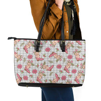 Gray Paniolo Palaka Hawaiian Cowgirl Christmas Leather Tote Bag - Polynesian Pride