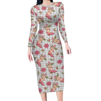 Gray Paniolo Palaka Hawaiian Cowgirl Christmas Long Sleeve Bodycon Dress LT9 Long Dress Gray - Polynesian Pride