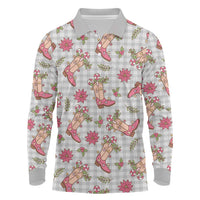 Gray Paniolo Palaka Hawaiian Cowgirl Christmas Long Sleeve Polo Shirt LT9 Gray - Polynesian Pride