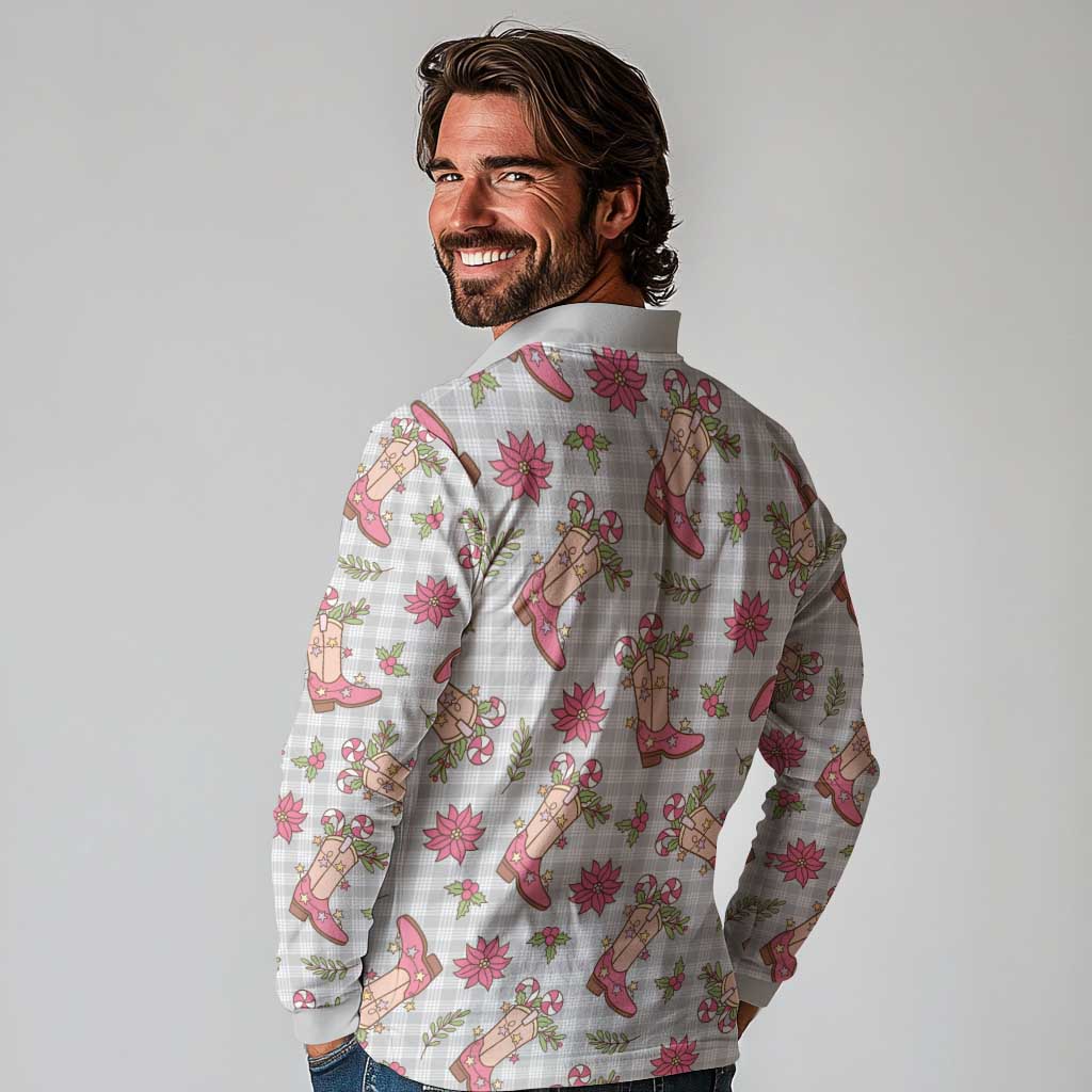 Gray Paniolo Palaka Hawaiian Cowgirl Christmas Long Sleeve Polo Shirt LT9 - Polynesian Pride