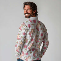 Gray Paniolo Palaka Hawaiian Cowgirl Christmas Long Sleeve Polo Shirt LT9 - Polynesian Pride