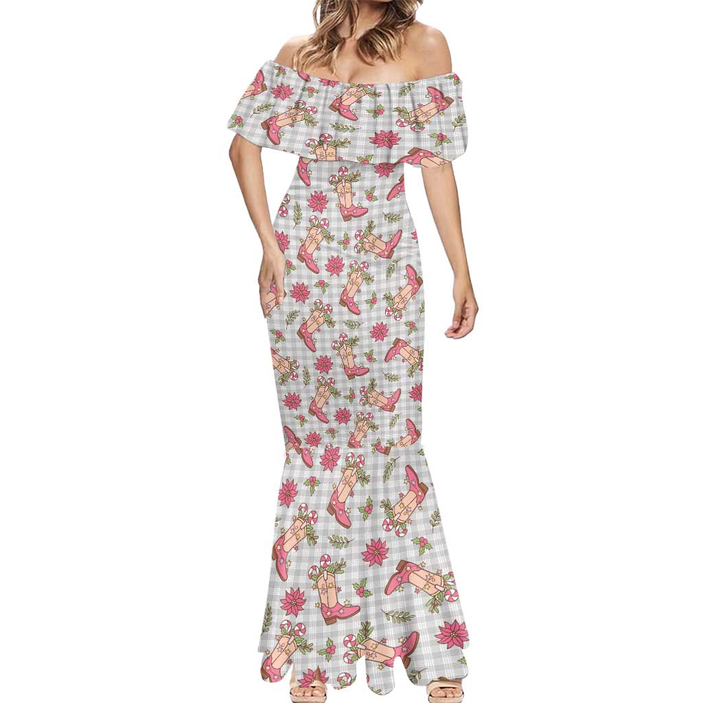 Gray Paniolo Palaka Hawaiian Cowgirl Christmas Mermaid Dress LT9 - Polynesian Pride
