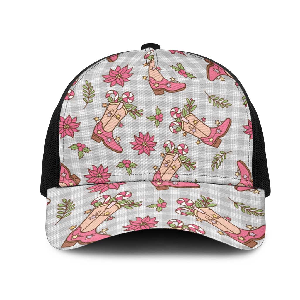 Gray Paniolo Palaka Hawaiian Cowgirl Christmas Mesh Trucker Cap - Polynesian Pride