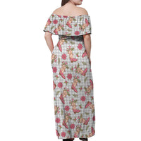 Gray Paniolo Palaka Hawaiian Cowgirl Christmas Off Shoulder Maxi Dress LT9 - Polynesian Pride