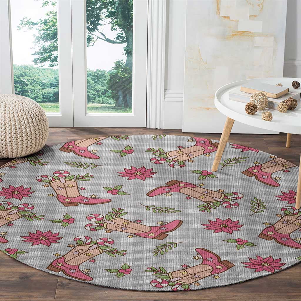 Gray Paniolo Palaka Hawaiian Cowgirl Christmas Round Carpet - Polynesian Pride