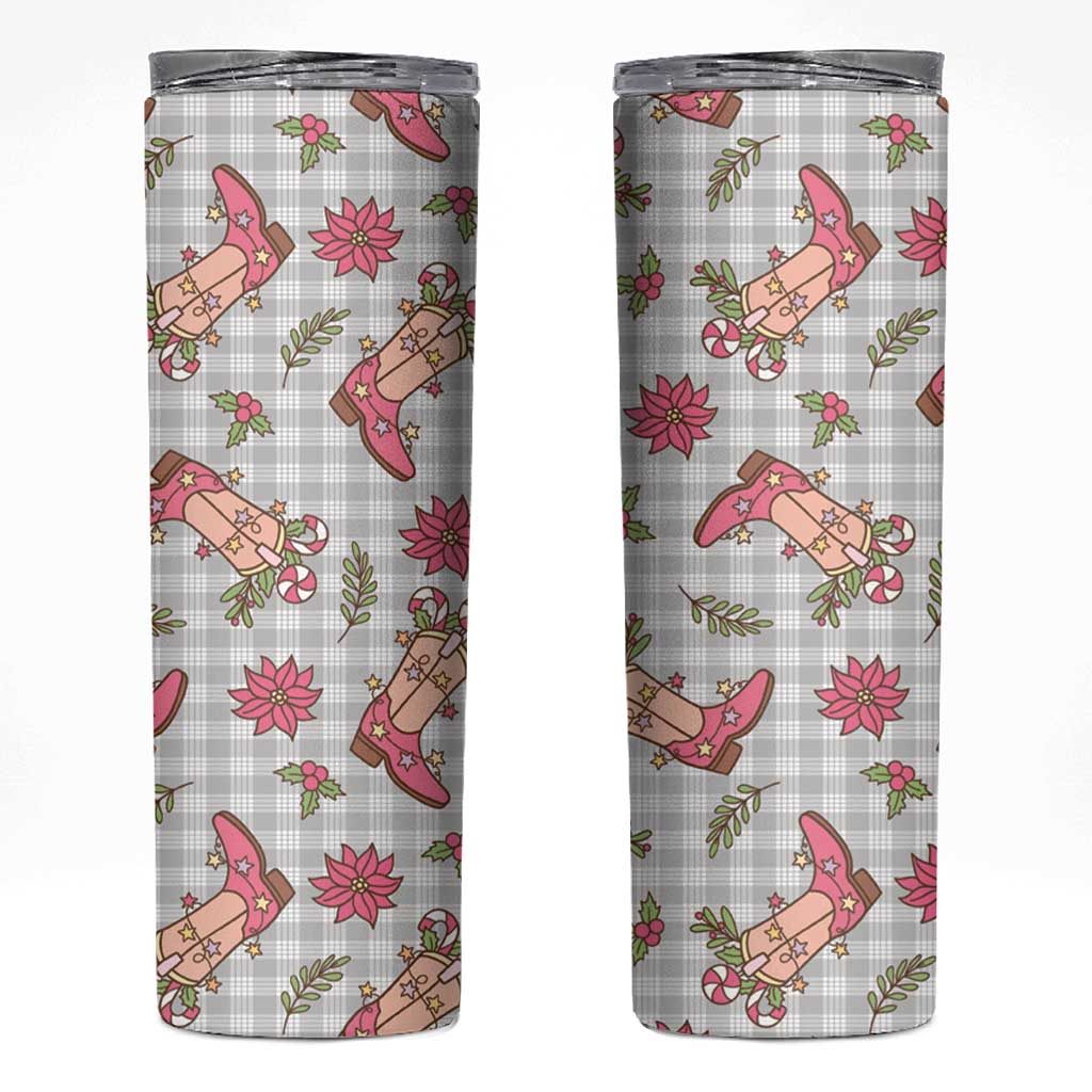 Gray Paniolo Palaka Hawaiian Cowgirl Christmas Skinny Tumbler LT9 Gray - Polynesian Pride