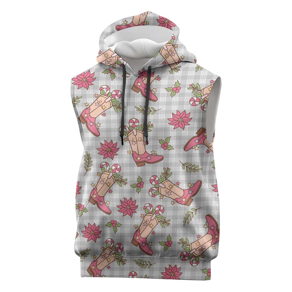 Gray Paniolo Palaka Hawaiian Cowgirl Christmas Sleeveless Hoodie LT9 Gray - Polynesian Pride
