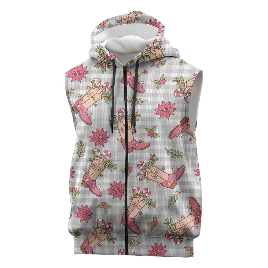 Gray Paniolo Palaka Hawaiian Cowgirl Christmas Sleeveless Zip Hoodie LT9 Gray - Polynesian Pride