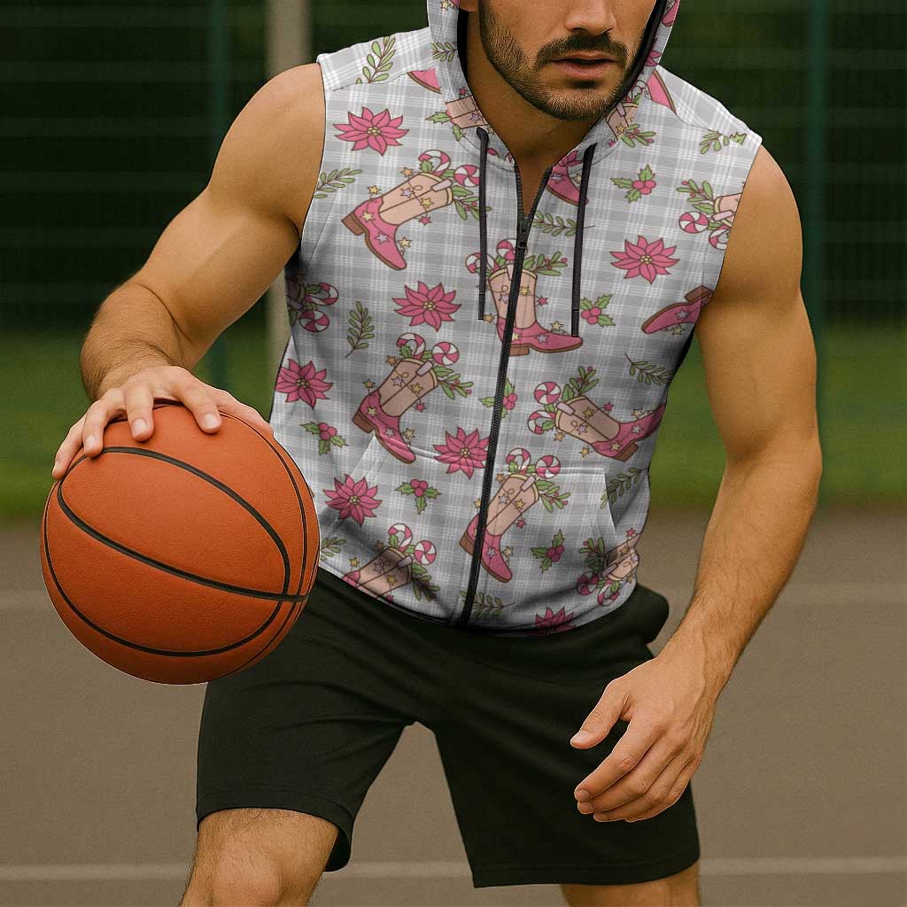 Gray Paniolo Palaka Hawaiian Cowgirl Christmas Sleeveless Zip Hoodie LT9 - Polynesian Pride