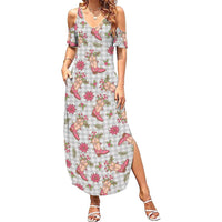 Gray Paniolo Palaka Hawaiian Cowgirl Christmas Summer Maxi Dress LT9 Women Gray - Polynesian Pride